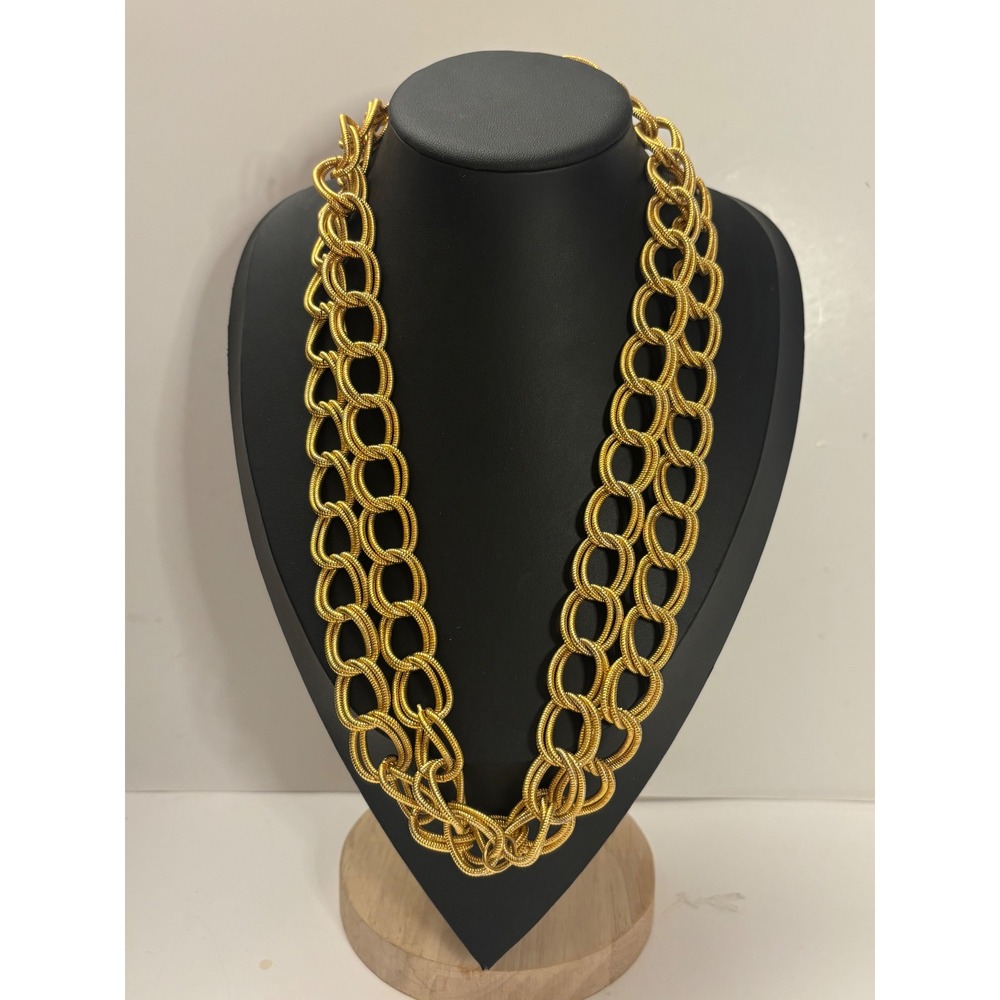 Vintage Textured Double Link Chain Necklace Gold Tone 44" Statement Long